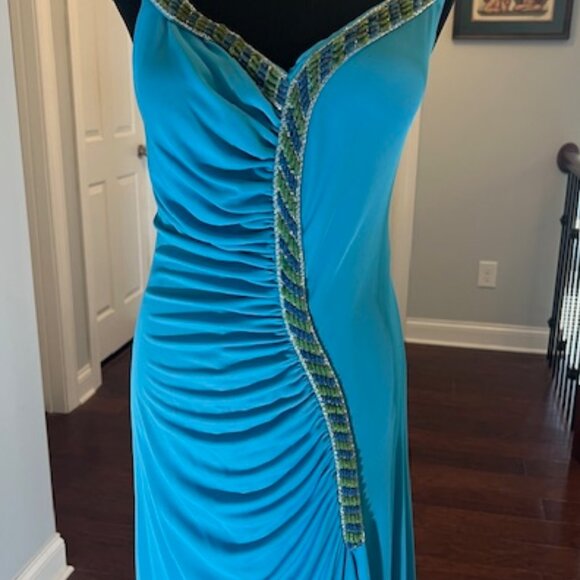 NWT Xcite Formal Dress Sleeveless Jersey Blue Fabric Size 14 - Picture 7 of 9